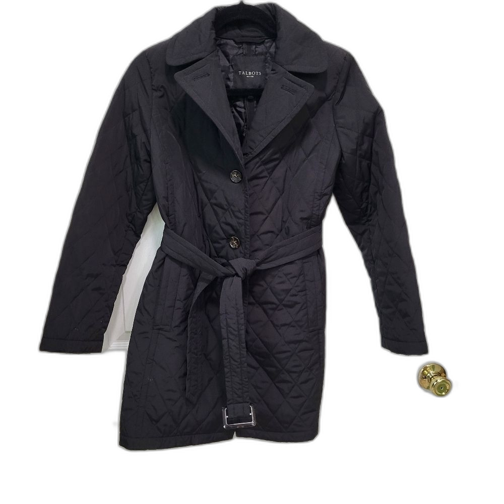 Talbots Black Quilted Trench Coat 8P